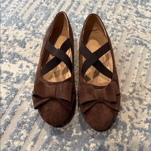 Women’s Brown Bow Ballet Flats with Cross Straps